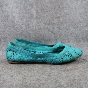 Soda Shoes Womens 8 Ballet Flats Crochet Slip On Blue Round Toe Casual Boho